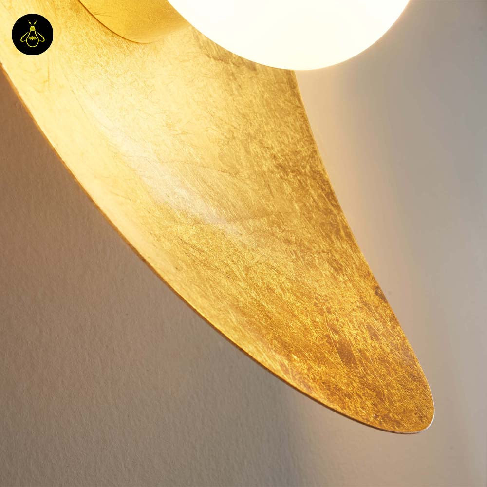 Gold Leaf Metal & Glass Wall Light – Oval Design | LED Wall Lighting for Living Room, Bedroom, Hallway | Jagmag Lights