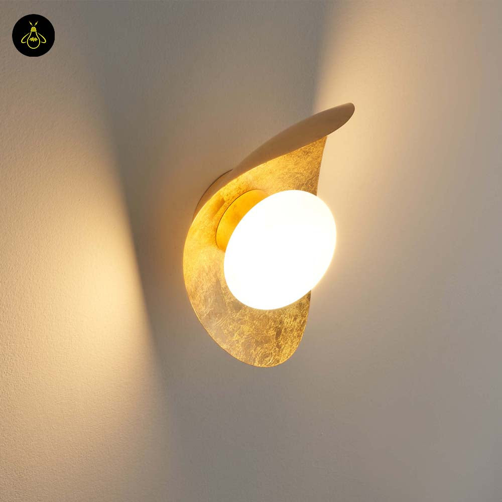 Gold Leaf Metal & Glass Wall Light – Oval Design | LED Wall Lighting for Living Room, Bedroom, Hallway | Jagmag Lights