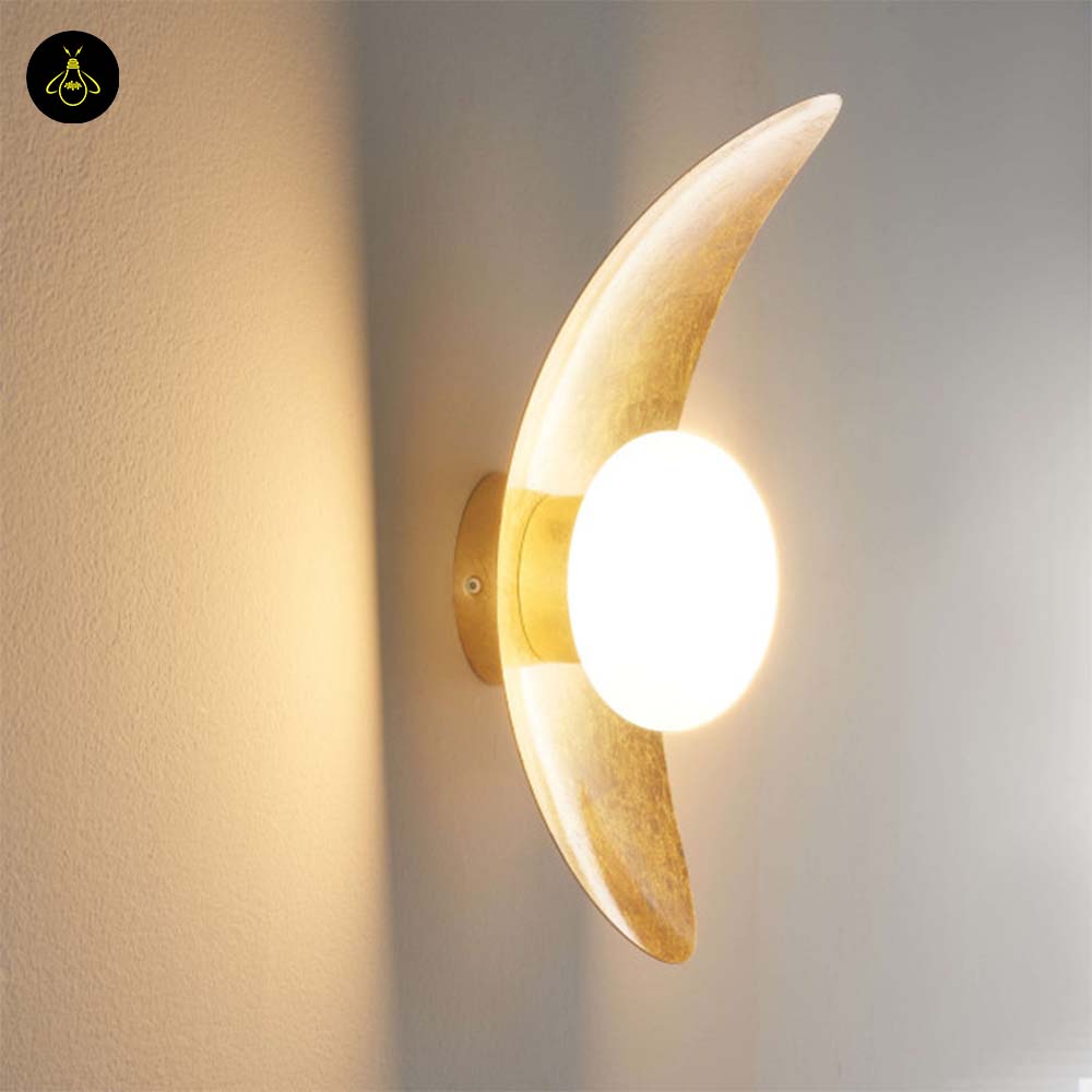 Gold Leaf Metal & Glass Wall Light – Oval Design | LED Wall Lighting for Living Room, Bedroom, Hallway | Jagmag Lights