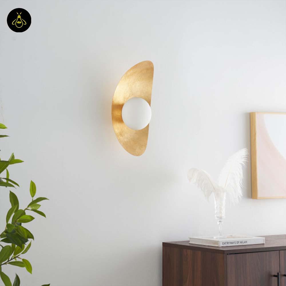 Gold Leaf Metal & Glass Wall Light – Oval Design | LED Wall Lighting for Living Room, Bedroom, Hallway | Jagmag Lights