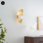 Gold Leaf Metal & Glass Wall Light – Oval Design | LED Wall Lighting for Living Room, Bedroom, Hallway | Jagmag Lights