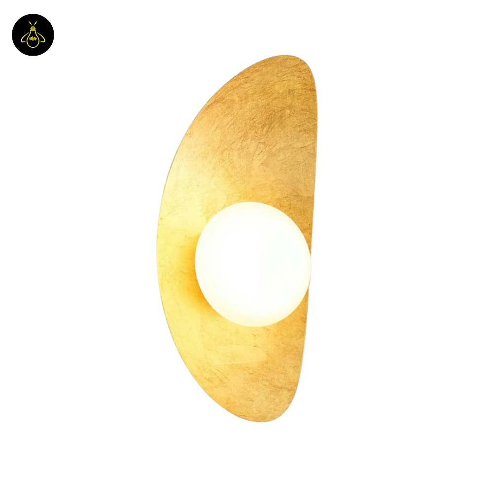 Gold Leaf Metal & Glass Wall Light – Oval Design | LED Wall Lighting for Living Room, Bedroom, Hallway | Jagmag Lights