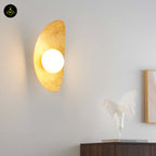 Gold Leaf Metal & Glass Wall Light – Oval Design | LED Wall Lighting for Living Room, Bedroom, Hallway | Jagmag Lights