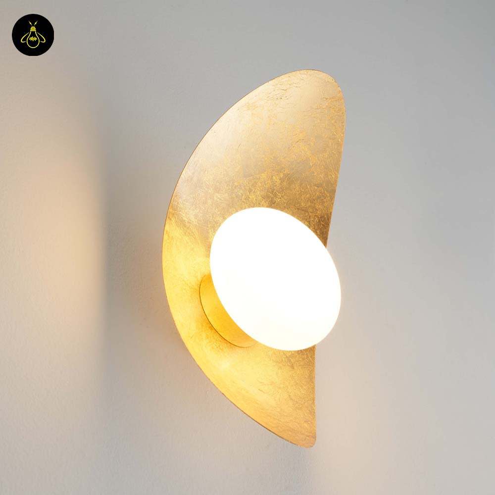 Gold Leaf Metal & Glass Wall Light – Oval Design | LED Wall Lighting for Living Room, Bedroom, Hallway | Jagmag Lights