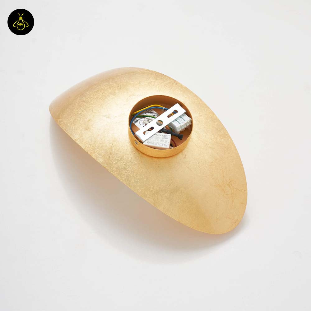 Gold Leaf Metal & Glass Wall Light – Oval Design | LED Wall Lighting for Living Room, Bedroom, Hallway | Jagmag Lights