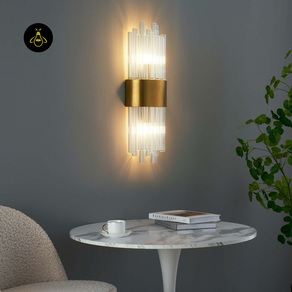 Gold-Plated Art Deco Glass Wall Lamp – Almeria Sconce | crystal glass wall light for Living & Hallway | Jagmag Lights