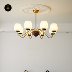 Aurorium Hallway Chandelier with Globe Glass Shades | Gold & Walnut Finish | Jagmag Lights