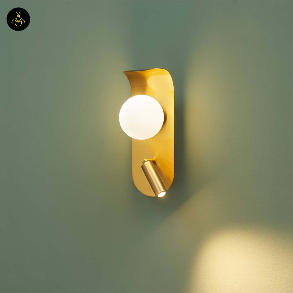 Elegant Gold Metal Wall Lamp – Glass Globe Opal Finish | Wall Light for Bedrooms, Living Rooms, Hotels | Jagmag Lights