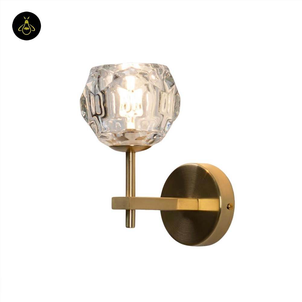 Gold Metal & Glass Wall Lamp – Geometric Clear Finish | Decorative Lighting for Living Room, Bedroom, Hallway | Jagmag Lights