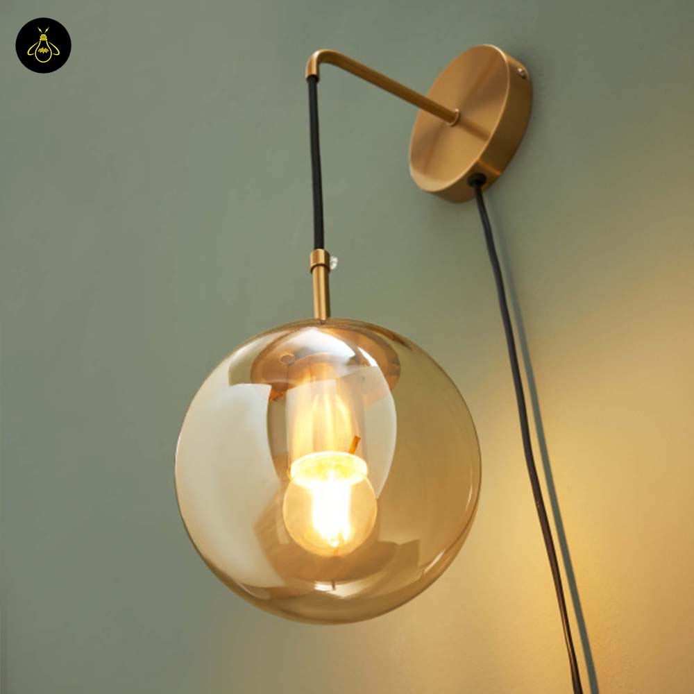 Golden Glass Wall Lamp – Brass Finish | Wall Sconce for Living Room & Bedroom | Jagmag Lights