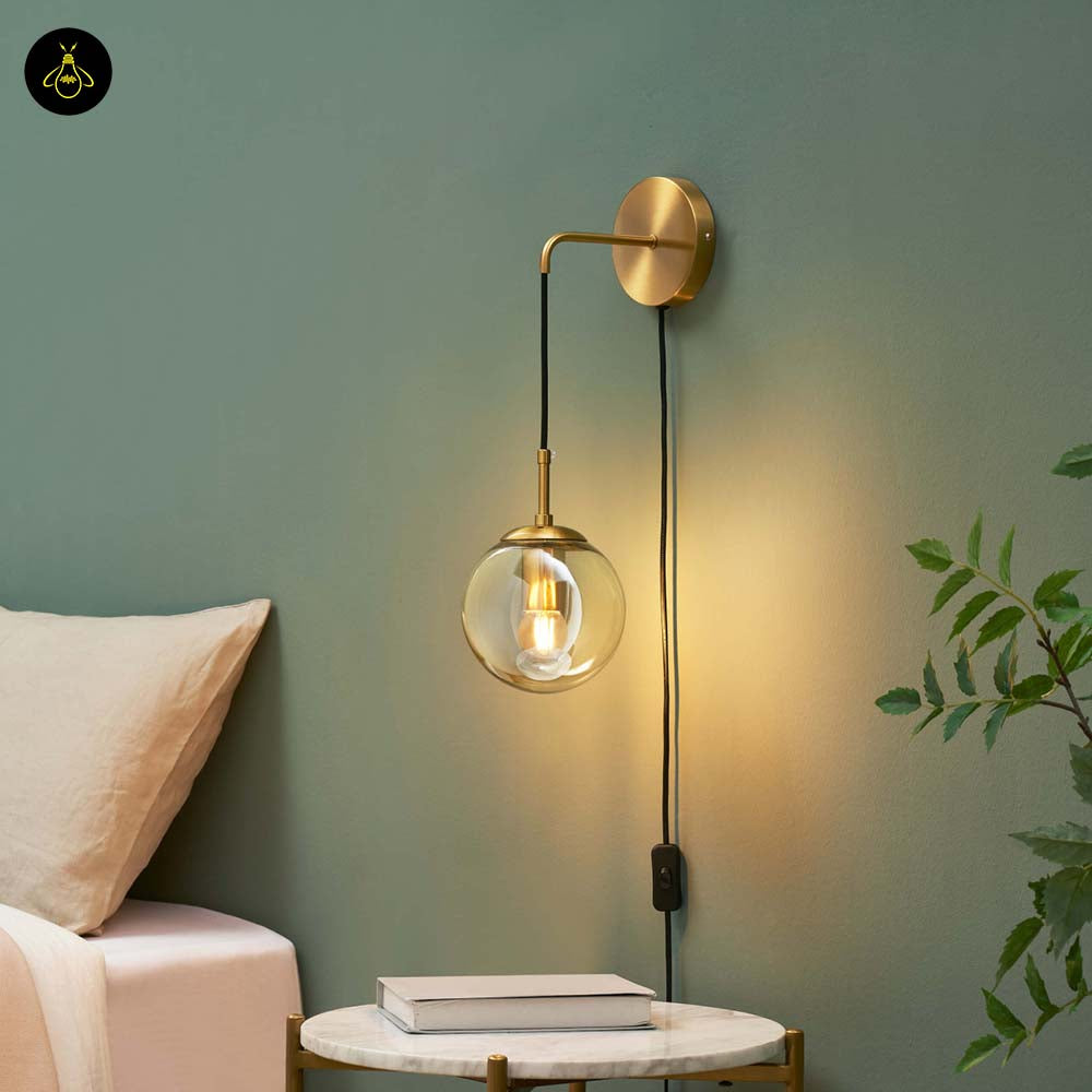 Golden Glass Wall Lamp – Brass Finish | Wall Sconce for Living Room & Bedroom | Jagmag Lights