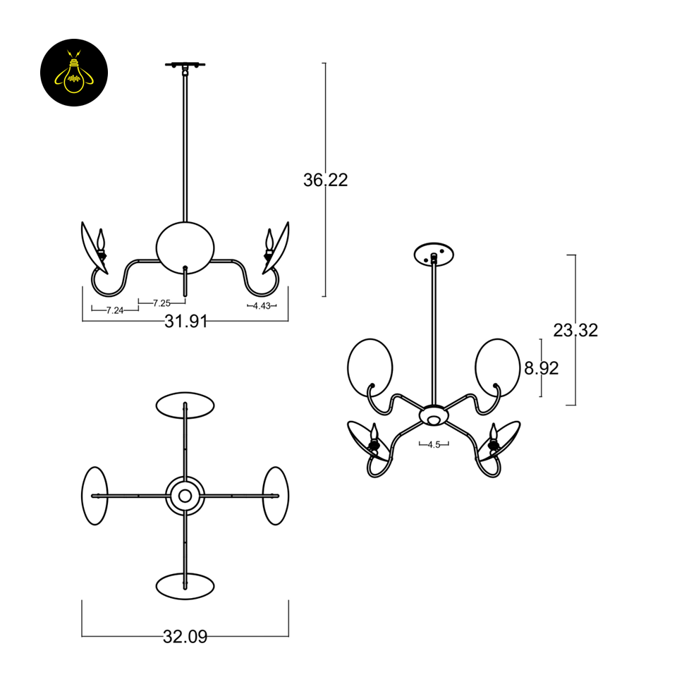 Wood & Brass Chandelier – Hand-Spun Bronze Reflectors | Chandelier Light for Dining & Living Spaces | Jagmag Lights