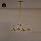 Oak & Leather Wooden Chandelier – Brass Poles & E27 Holder | Wooden Chandelier for Living & Dining | Jagmag Lights