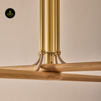 Oak & Leather Wooden Chandelier – Brass Poles & E27 Holder | Wooden Chandelier for Living & Dining | Jagmag Lights