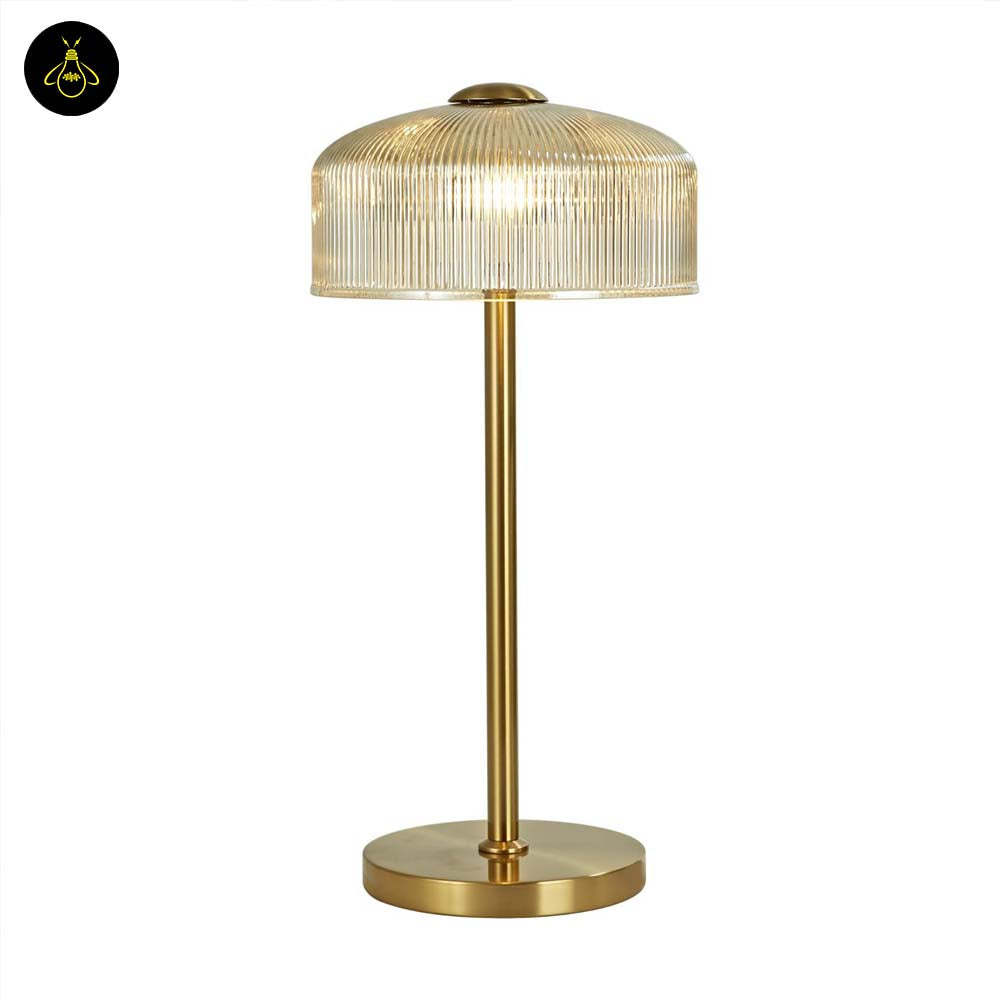 Brass and Ribbed Amber Glass Table Lamp – Vintage Design | Vintage Table Lamp for Living Room, Bedroom | Jagmag Lights