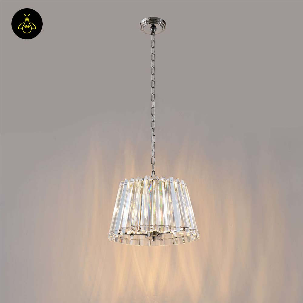 Crystal Glass Pendant Light – Trapezoid Design With Silver Finish | Elegant Hanging Light for Living Room, Dining, Bedroom | Jagmag Lights