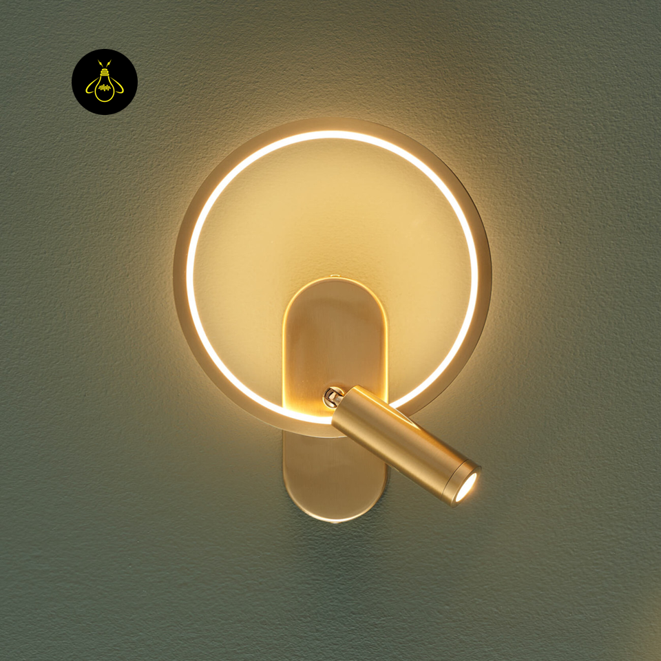 LED Circle Wall Light – Gold & Black Reading Light | Wall Light for Bedroom & Study | Jagmag Lights