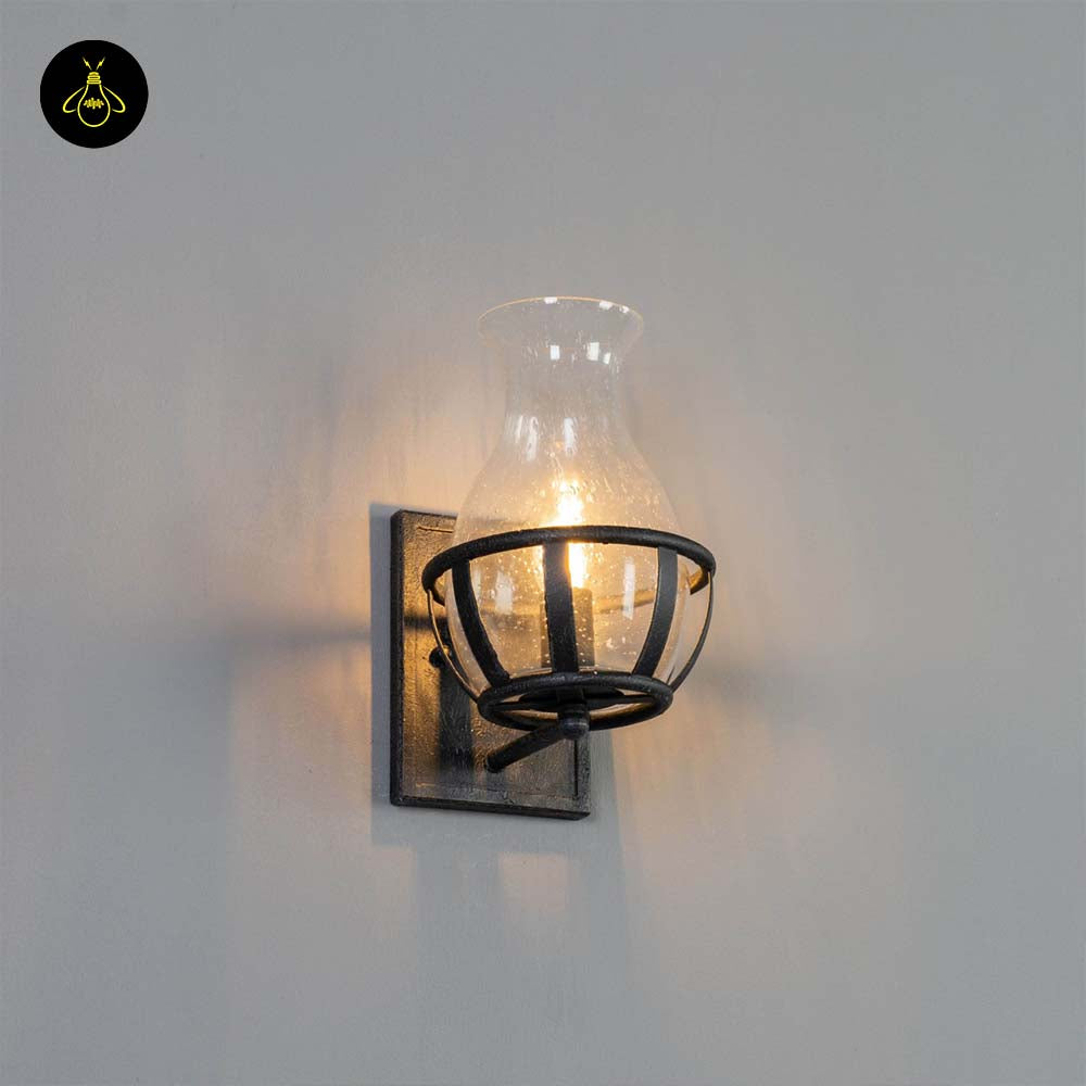 Glass & Metal Wall Light – Black Industrial Vase | Corridor & Living Room Lighting | Jagmag Lights