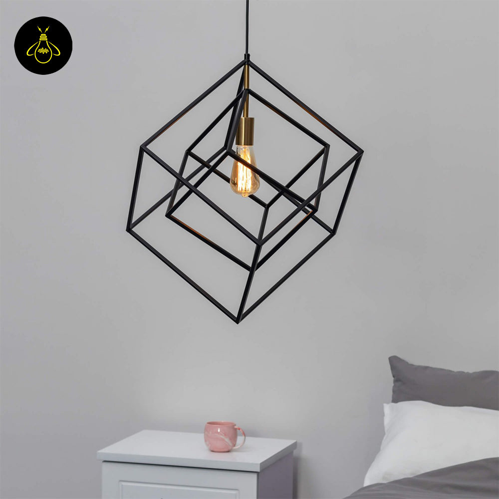 Stainless Steel Metal Pendant Light – Black Cage Design | Metal Pendant Light for Living Room, Dining Room | Jagmag Lights