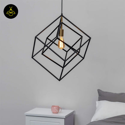 Stainless Steel Metal Pendant Light – Black Cage Design | Metal Pendant Light for Living Room, Dining Room | Jagmag Lights