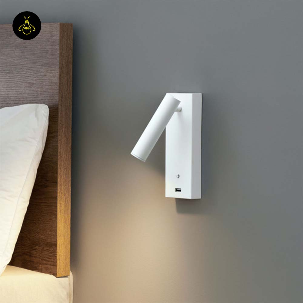 Stainless Steel LED Wall Light – Matte White USB Reading | White LED Wall Light for Bedrooms | Jagmag Lights