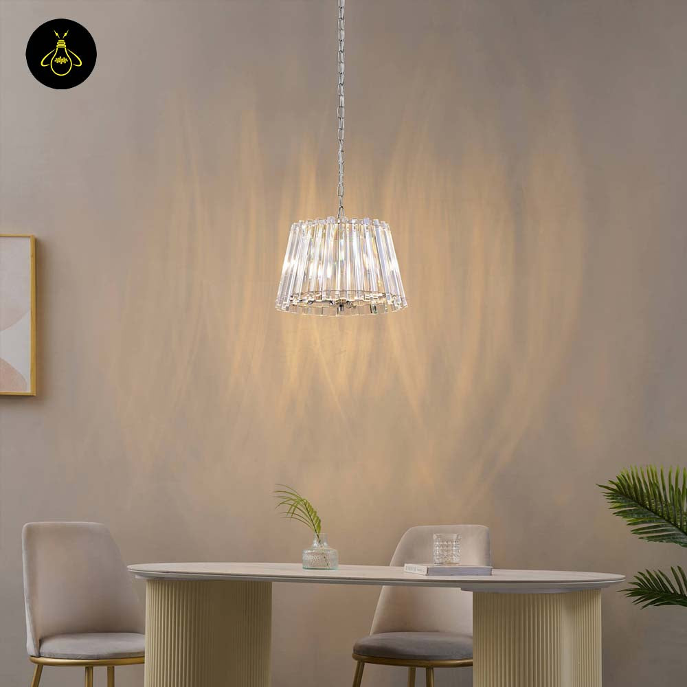 Crystal Glass Pendant Light – Trapezoid Design With Silver Finish | Elegant Hanging Light for Living Room, Dining, Bedroom | Jagmag Lights