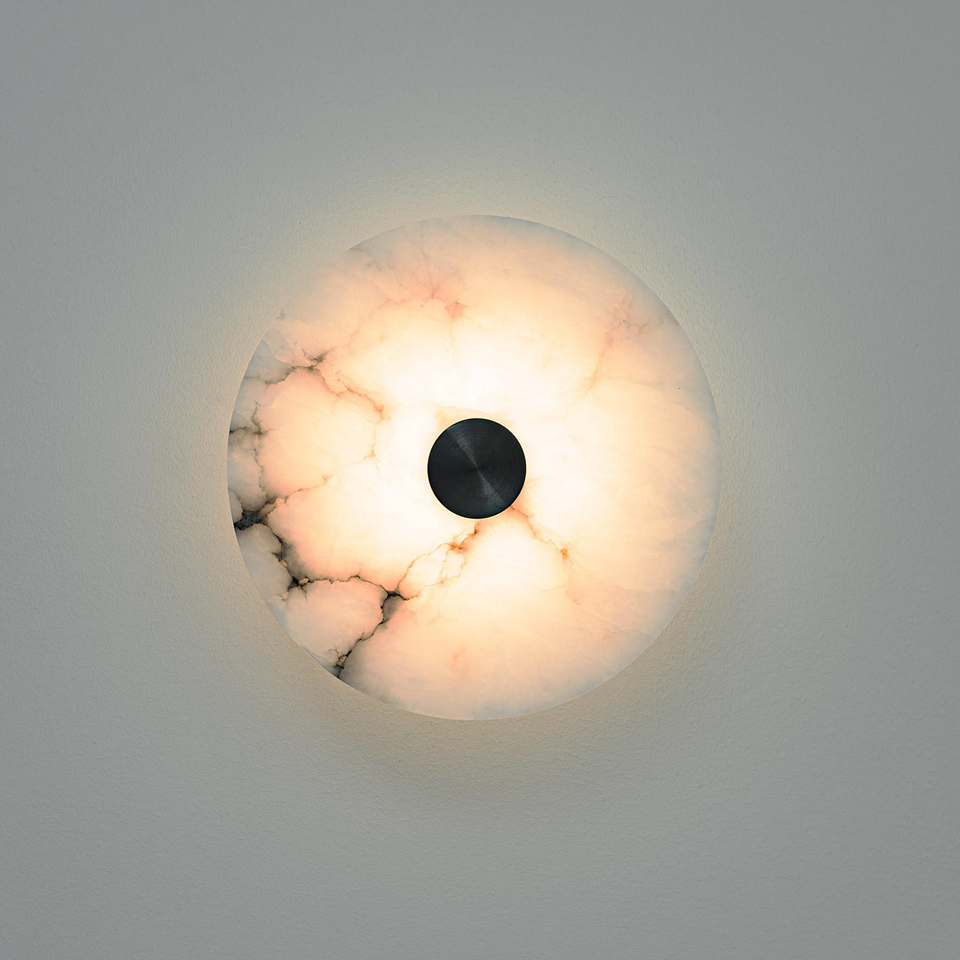 Vintage Alabaster Wall Light - Black Metal Fixture | Jagmag Lights