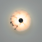 Vintage Alabaster Wall Light - Black Metal Fixture | Jagmag Lights