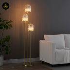 Stainless Steel Floor Lamp – Triple Amber Glass Design | Floor Lamp for Living Room, Bedroom | Jagmag Lights