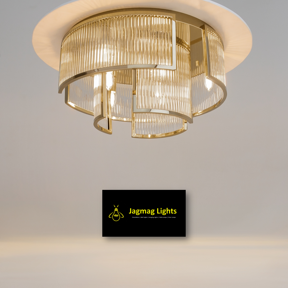 Fluted Glass Chandelier – 9-Light Modern Gold Ceiling Lamp | Jagmag Lights