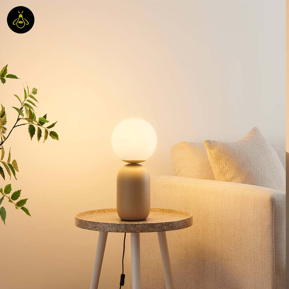 Stainless Steel Table Lamp – Taupe & White Globe | LED Table Light for Living/Study | Jagmag Lights