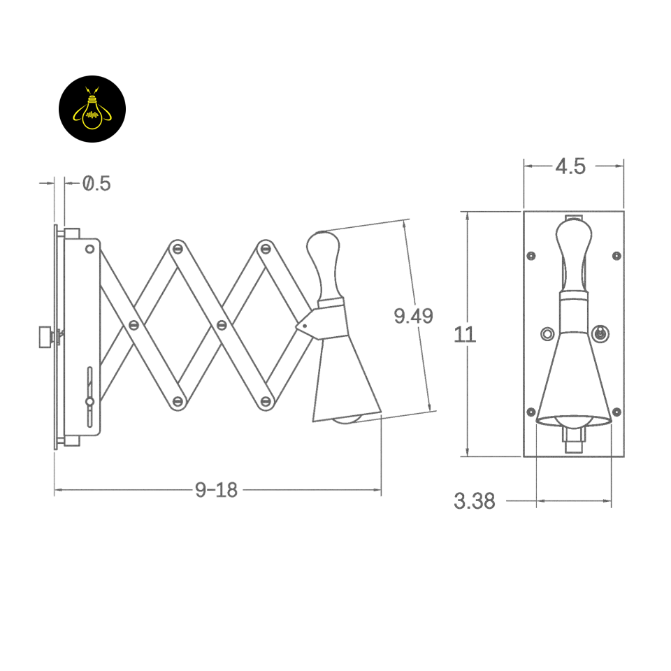 Jagmag Lights Vintage Wall Sconce - Brass & Wood Task Light - Adjustable 18" Reach - UL Certified