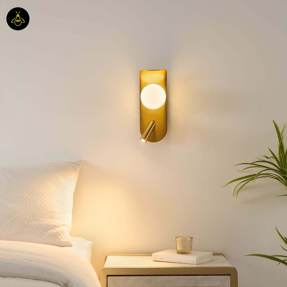 Elegant Gold Metal Wall Lamp – Glass Globe Opal Finish | Wall Light for Bedrooms, Living Rooms, Hotels | Jagmag Lights