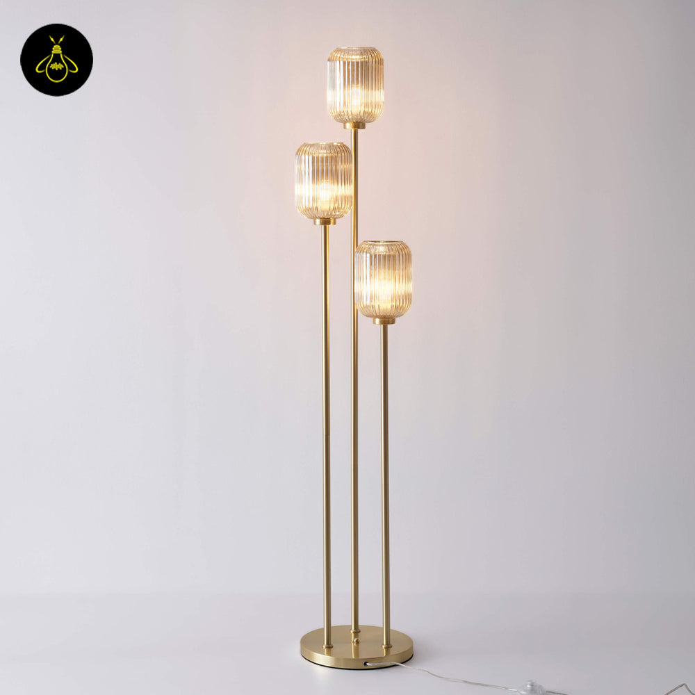 Stainless Steel Floor Lamp – Triple Amber Glass Design | Floor Lamp for Living Room, Bedroom | Jagmag Lights
