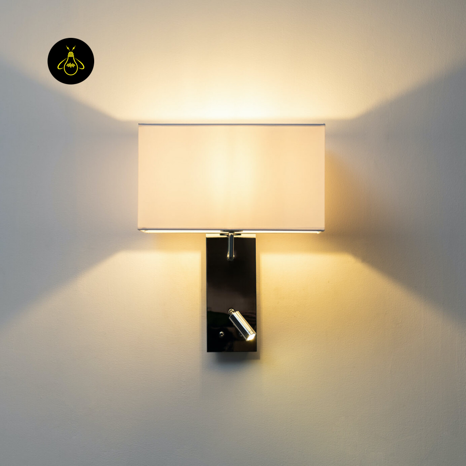 Chrome Reading Wall Light – Bedside Sconce with LED & Fabric Shade | Jagmag Lights