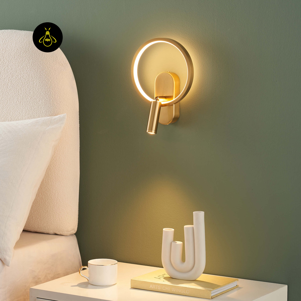 LED Circle Wall Light – Gold & Black Reading Light | Wall Light for Bedroom & Study | Jagmag Lights