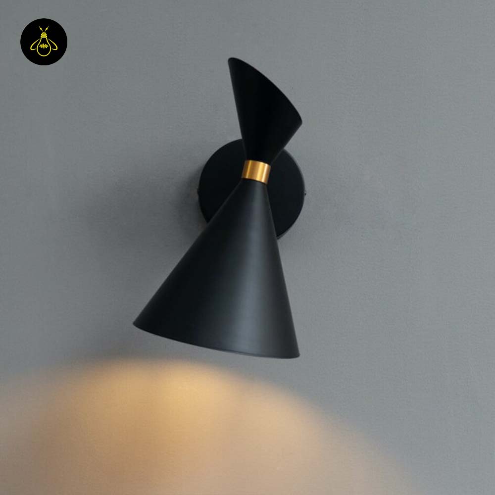 Stainless Steel Black Gold Wall Light – Double Cone Design | Lighting for Living Rooms & Bedrooms | Jagmag Lights