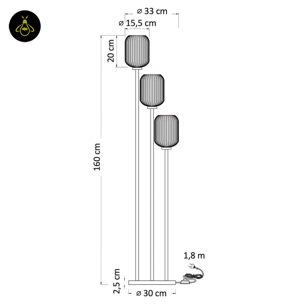 Stainless Steel Floor Lamp – Triple Amber Glass Design | Floor Lamp for Living Room, Bedroom | Jagmag Lights