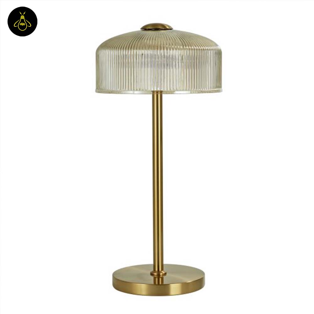Brass and Ribbed Amber Glass Table Lamp – Vintage Design | Vintage Table Lamp for Living Room, Bedroom | Jagmag Lights