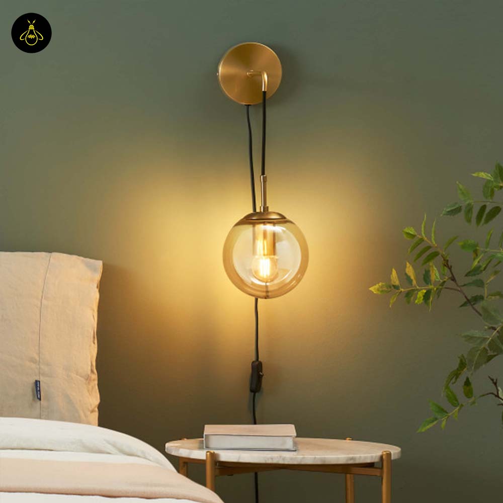 Golden Glass Wall Lamp – Brass Finish | Wall Sconce for Living Room & Bedroom | Jagmag Lights