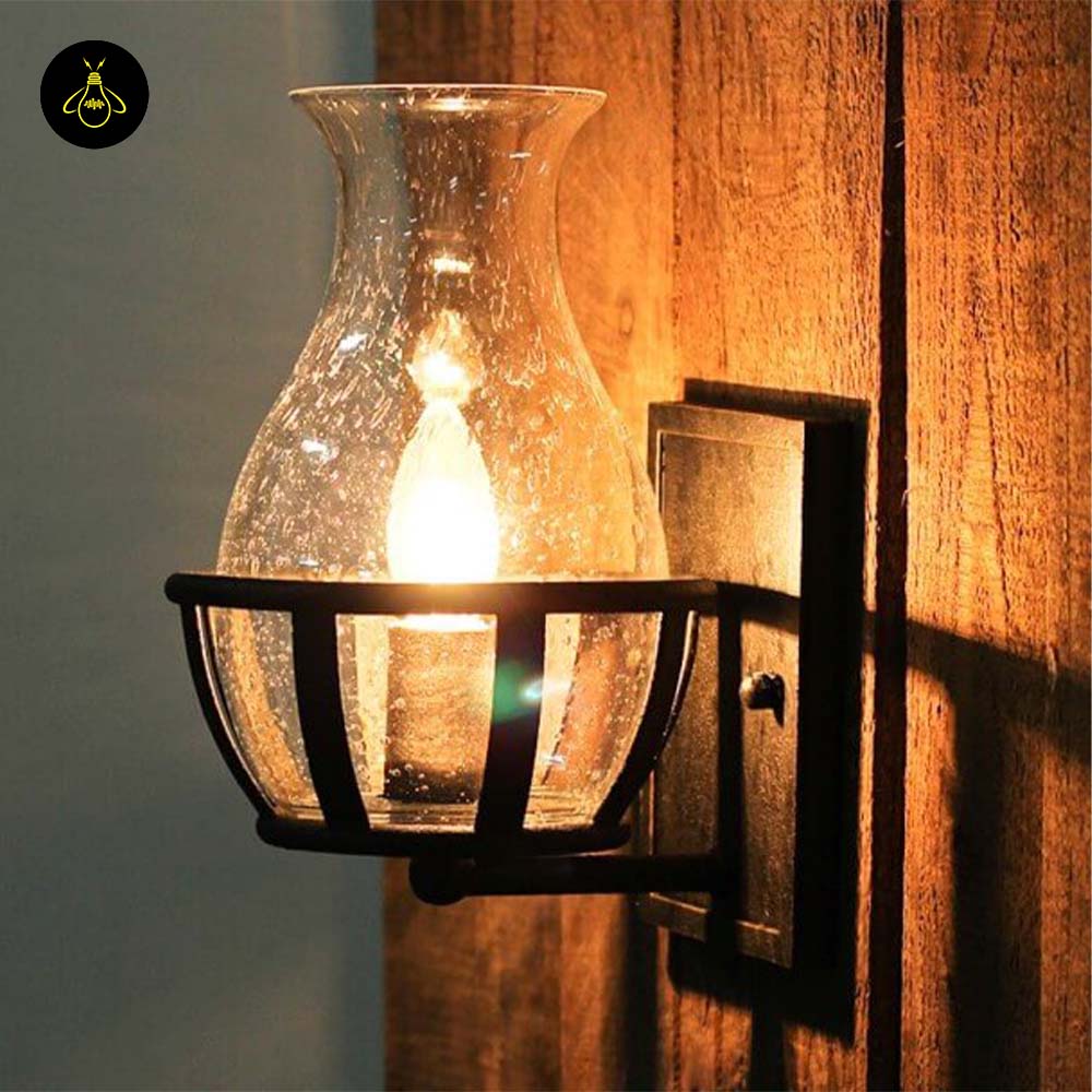 Glass & Metal Wall Light – Black Industrial Vase | Corridor & Living Room Lighting | Jagmag Lights