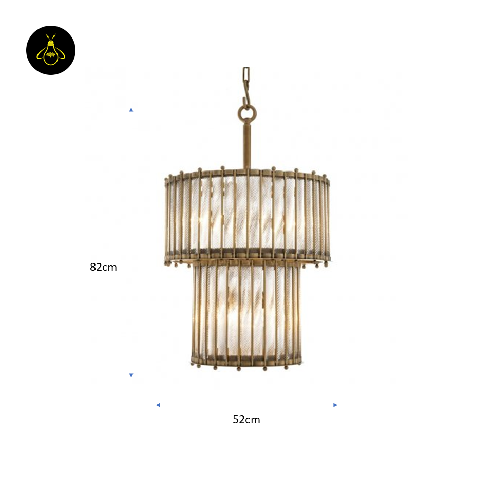 Lantern Tiziano Double – Antique Brass & Clear Glass | Luxury Chandelier for Living & Dining