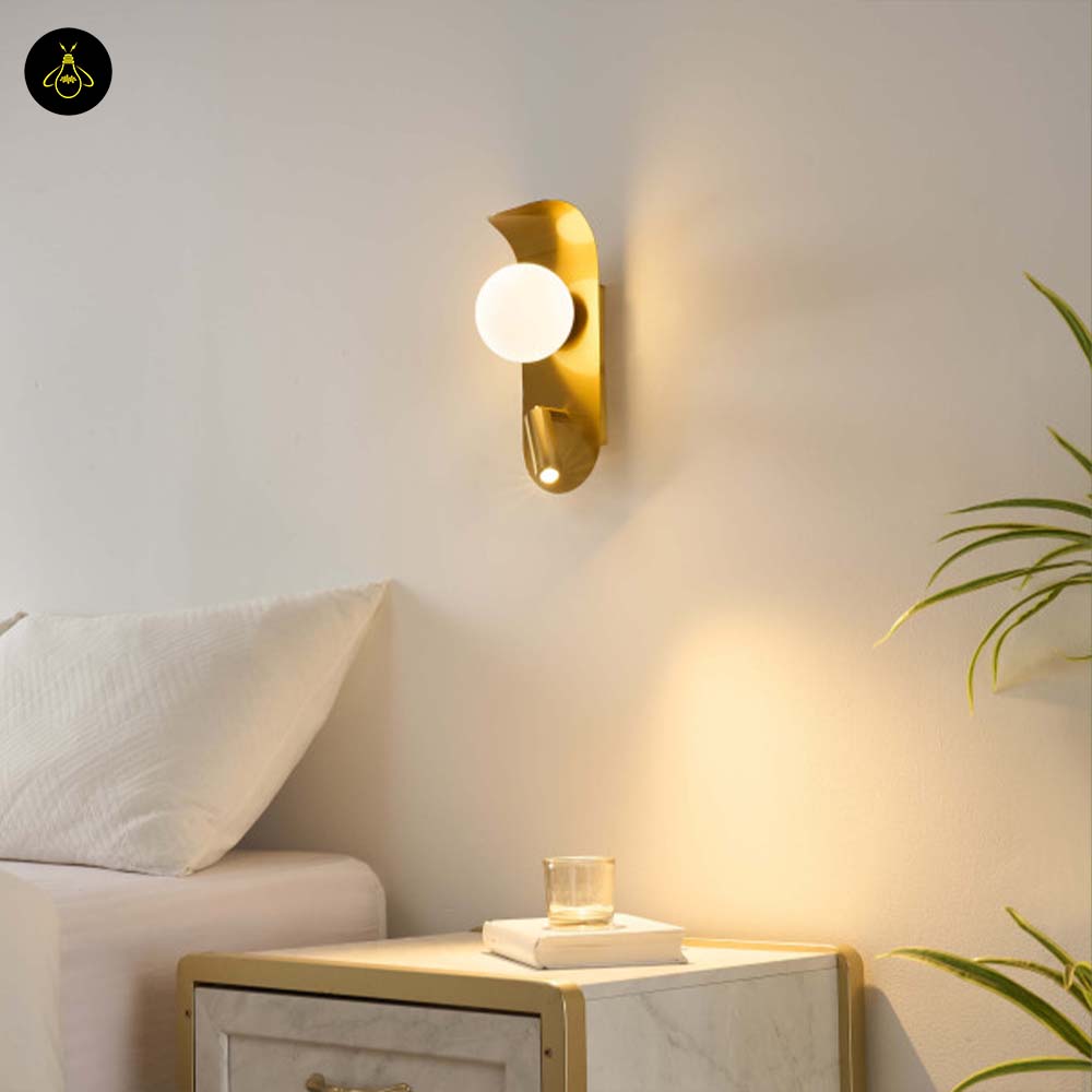 Elegant Gold Metal Wall Lamp – Glass Globe Opal Finish | Wall Light for Bedrooms, Living Rooms, Hotels | Jagmag Lights