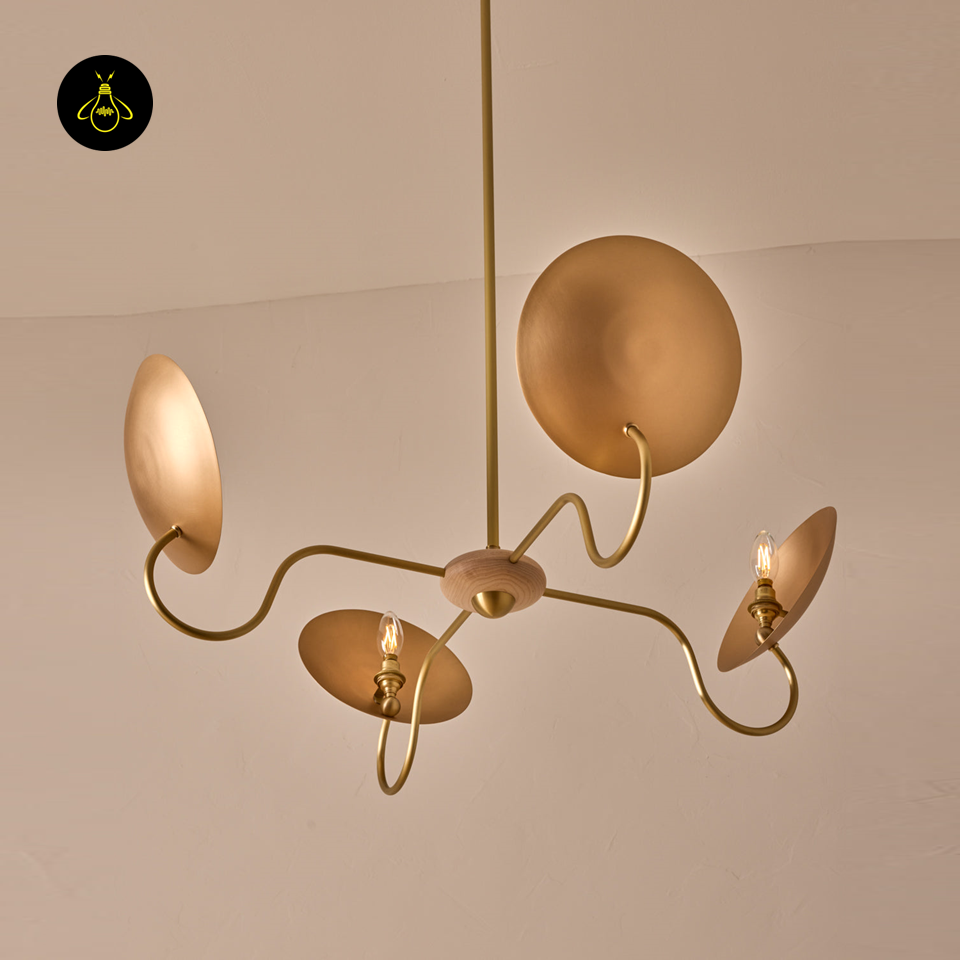 Wood & Brass Chandelier – Hand-Spun Bronze Reflectors | Chandelier Light for Dining & Living Spaces | Jagmag Lights
