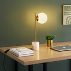 Marble & White Glass Table Lamp – Brass Finish | Bestseller for Living Room, Bedroom | Jagmag Lights