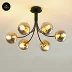 Stainless Steel & Glass Ceiling Lamp – Chic Black Six-Ball Design | Decorative Lighting for Living Rooms | Jagmag Lights