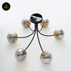 Stainless Steel & Glass Ceiling Lamp – Chic Black Six-Ball Design | Decorative Lighting for Living Rooms | Jagmag Lights