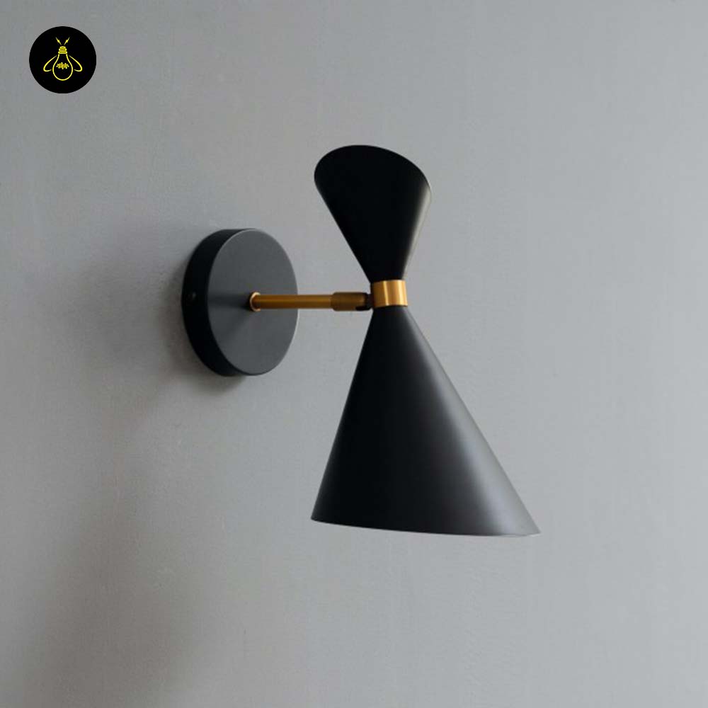Stainless Steel Black Gold Wall Light – Double Cone Design | Lighting for Living Rooms & Bedrooms | Jagmag Lights