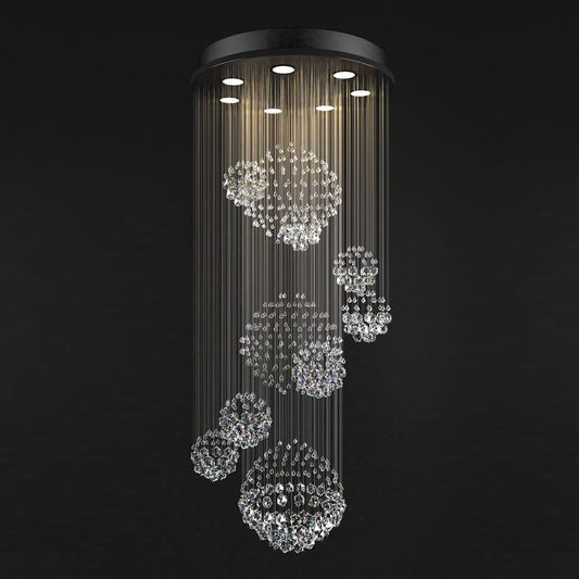 Jagmag Lights Luxury Solar System Spiral Raindrop Chandelier with Tiered Crystal Design, Perfect for Staircase and Foyer