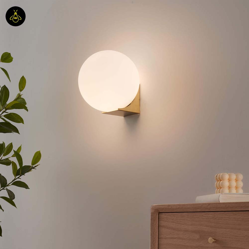 Glass Ball Wall Light – Minimal Gold Base | Minimalist Wall Lamp for Living Room, Bedroom | Jagmag Lights